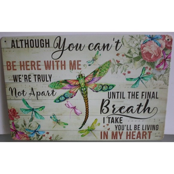 Vintage Look Wall Decor Tin Sign Dragonfly Although You Can't Be Here with Me - Picture 2 of 4